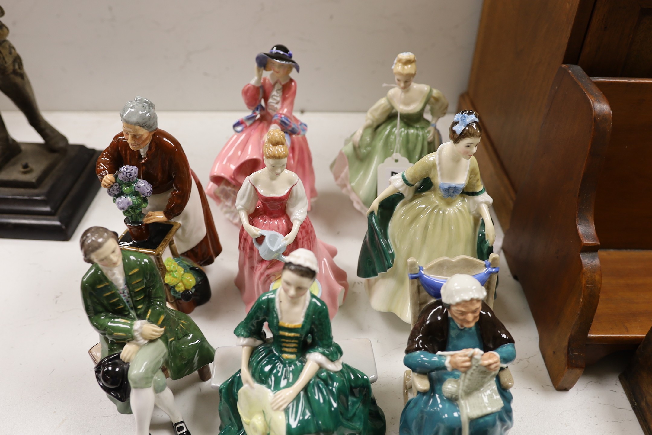 Fifteen Royal Doulton figures of varying heights, tallest Top O the hill 19cms high